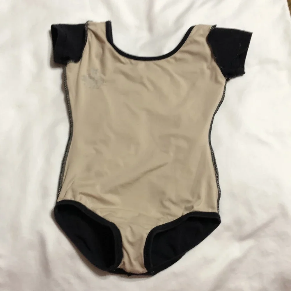 Mirella Girls Dance Ballet Black Leotard Size 2-4 CHP Princess Seam Cap Sleeve